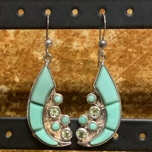 Jay King Variscite and Peridot Sterling Silver Earrings DTR Statement Vintage